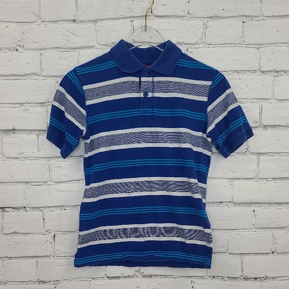 Wrangler Boys Striped Cotton Blend Short Sleeve Preppy Polo Shirt Blue/Turquoise